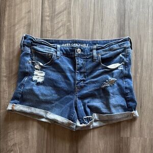 American Eagle Outfitters Blue Distressed Jean Shorts
